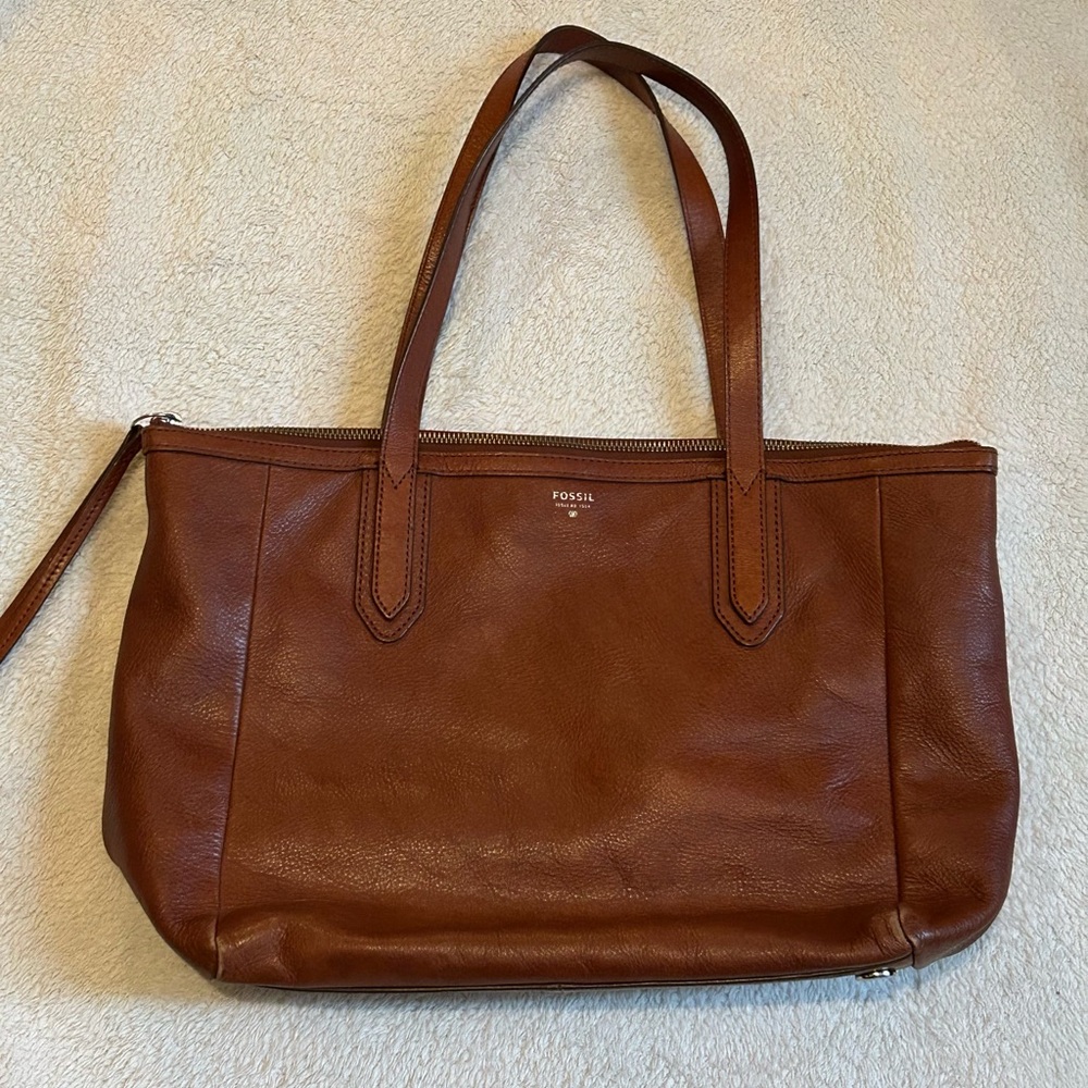 Fossil Brown Leather Tote Bag